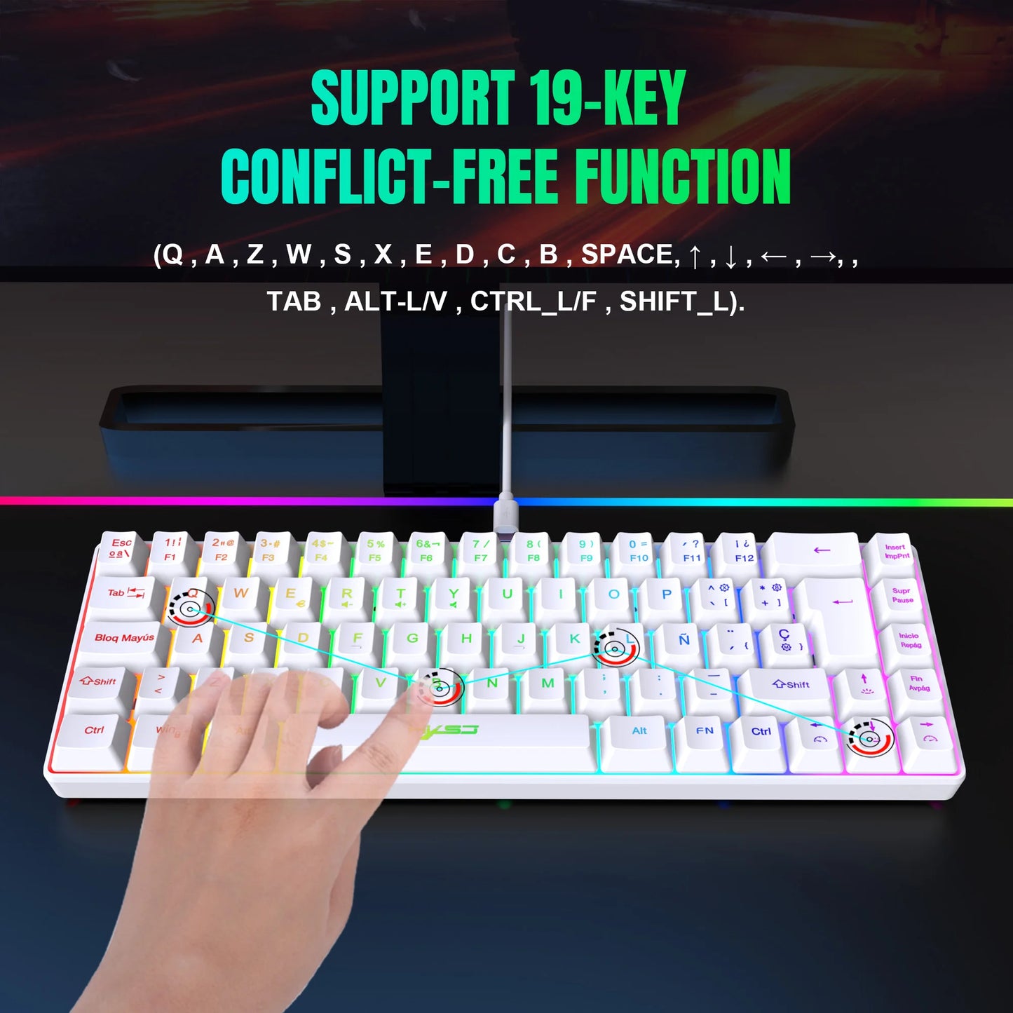 Offerta imperdibile! Tastiera gaming cablata spagnola a 69 tasti con retroilluminazione RGB, design compatto 68%, un accessorio indispensabile per professionisti e gamer