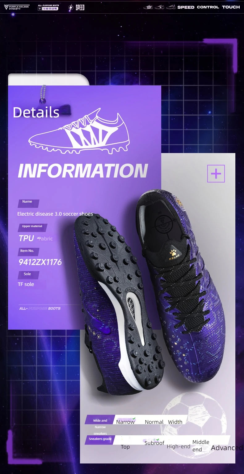 Zapatillas de fútbol KELME para adulto, modelo Men's Disease Electric 3.0, tacos cortos MG, calzado profesional transpirable para partidos y entrenamientos