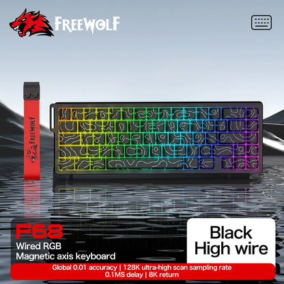 FREEWOLF F68 F68PRO Magnetic Gaming Keyboard Mechanical Wired for Pro Gaming 0.01mm Rapid Trigg 8000Hz SOCD/RS 0.1ms 128K Rate