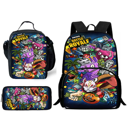 Zaini per bambini con design Hot Game, borsa pranzo e astuccio, borse scuola per alunni ad alta capacità, per bambino e bambina, regalo ideale F-FortniteS