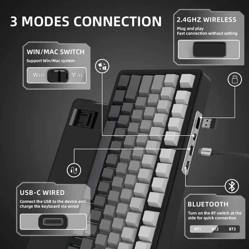 ATTACK SHARK X85/X85Pro Wireless Mechanical Keyboard 75% 82 Keys Tri-Mode Bluetooth Wird RGB Hot Swap Gasket Knob Large battery