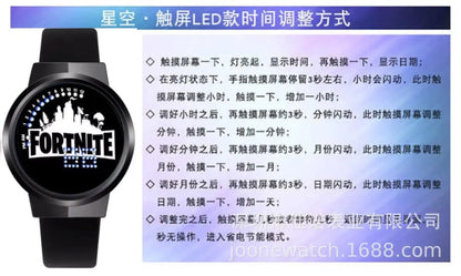 Reloj Fortnite de moda cute, cartoon y kawaii personalizado con luz nocturna LED táctil, reloj electrónico para estudiantes, regalo para amigos