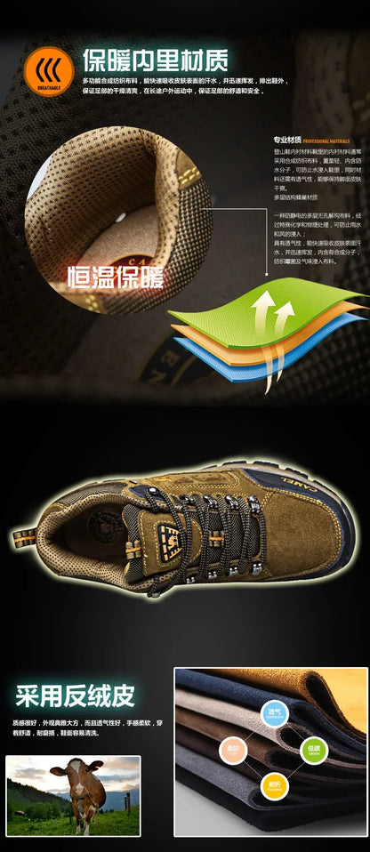 Suede Leather Men Hiking Shoes Outdoor Trail Trekking Sneakers Men Non-slip Breathable Climbing Shoes Men Mountain Sports Shoes