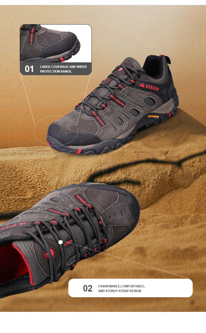 HIKEUP Buty turystyczne męskie Zimowe buty wspinaczkowe i trekkingowe dla mężczyzn Skórzane, oddychające, outdoorowe, antypoślizgowe buty sportowe i robocze dla mężczyzn
