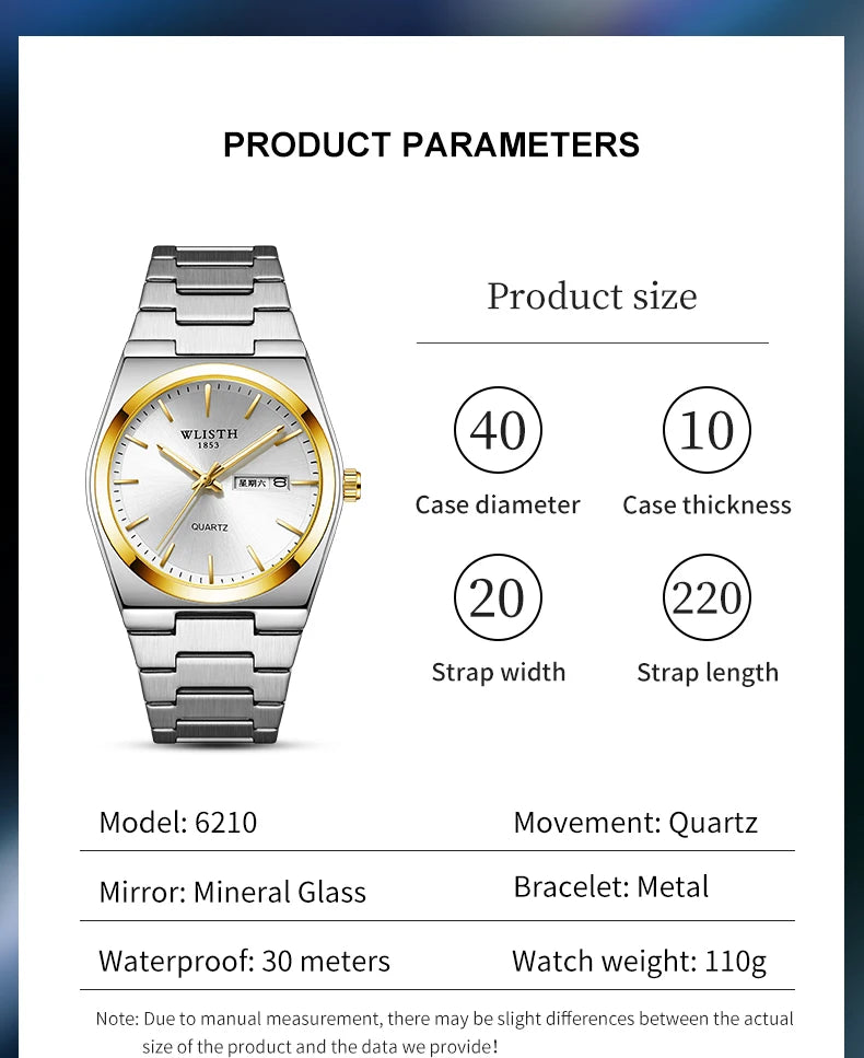 Man Watch Quartz Watch Luxury Waterproof Luminous Date Week Stainless Steel Men's Watch Male relógios masculino reloj hombre