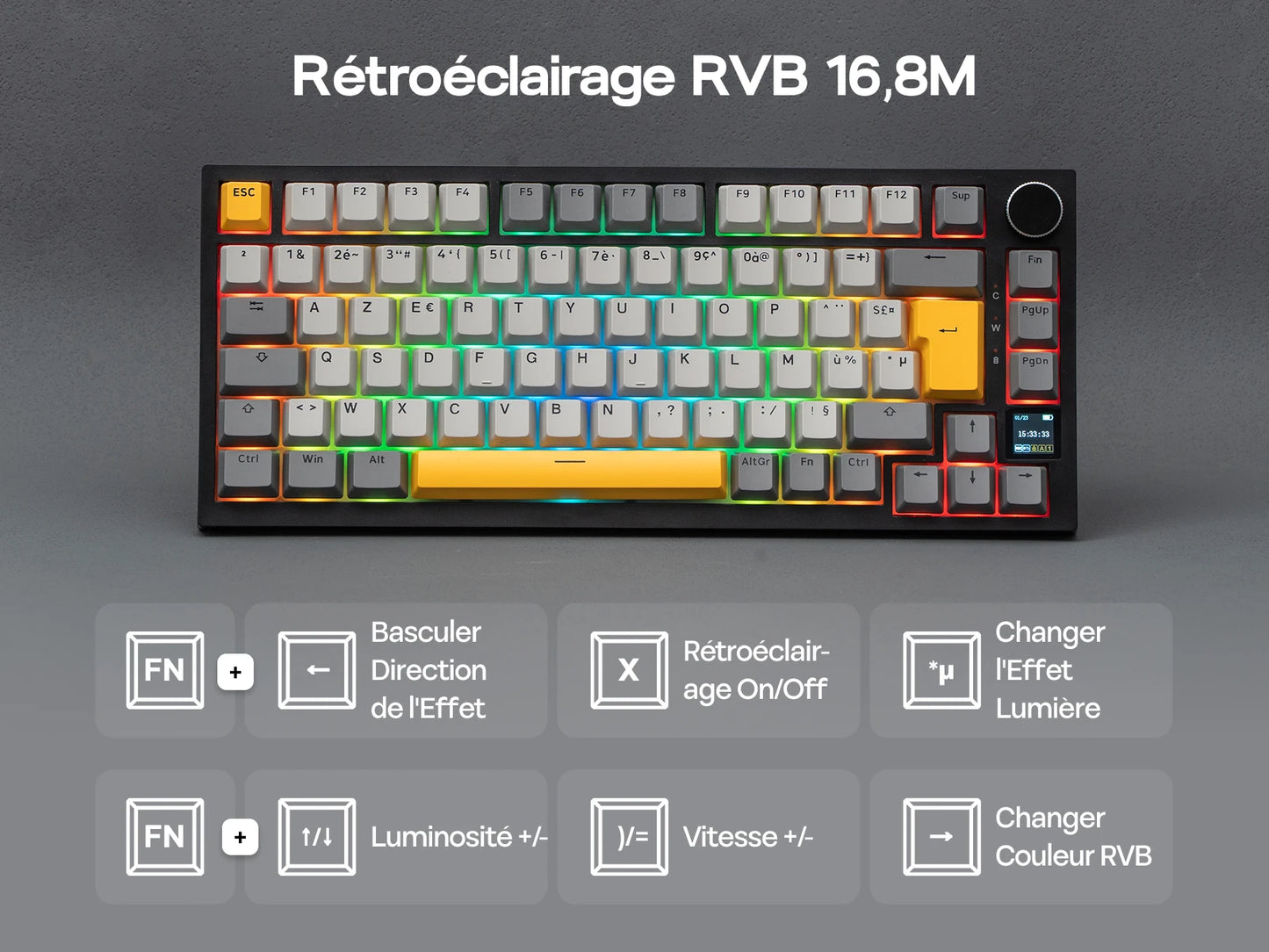 Layout ISO-FR EPOMAKER X AJAZZ AK820 PRO 75% AZERTY Francese Tastiera meccanica hot-swap cablata/BT/wireless 2.4GHz per Win/Mac/PC