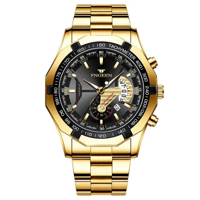 Armbandsur för män, i militär-, casual- eller sportstil, med kvartsverk, från ett prestigefyllt varumärke, helt i stål, vattentätt