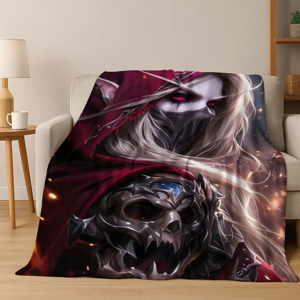 Koc flanelowy WOW World of Warcraft Arthas Demon Illidan Sylvanas, przytulny miękki koc narzutowy do domu, sypialni, na łóżko i sofę, prezent