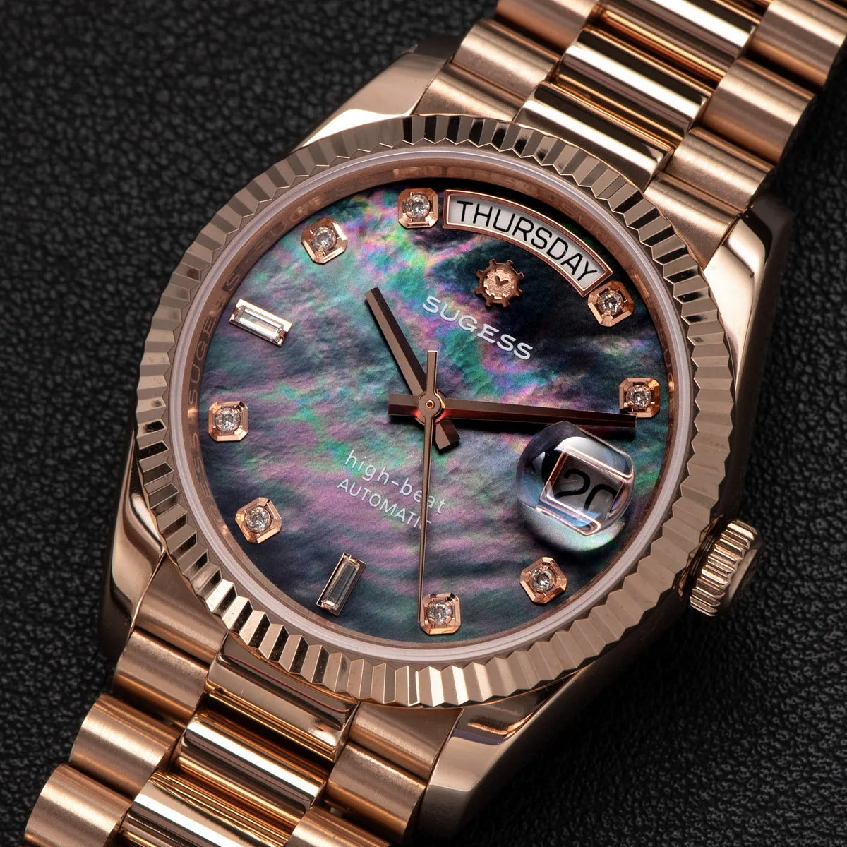 Sugess Watch of Men 36mm Date Automatic Retro Mechanical Wristwatches Sapphire Crystal RoseGold Dandong SL3034 Movement Day New