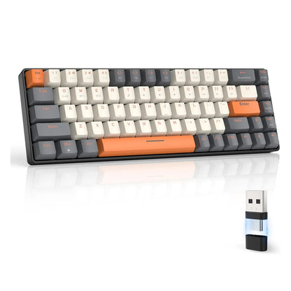 Tastiera meccanica wireless RK68 60%, Bluetooth 5.0/2.4GHz con ricevitore 2 in 1 dual mode, tastiera gaming hot-swappable a 68 tasti