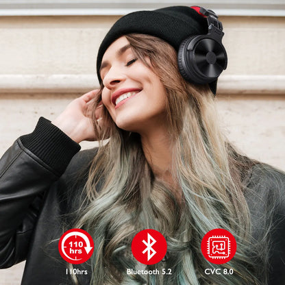 Auriculares gaming inalámbricos Bluetooth 5.2 OneOdio 110H – 110H de autonomía, sonido de graves profundos circumaurales con micrófono, auriculares 2 en 1 con cable e inalámbricos para PC y PS4