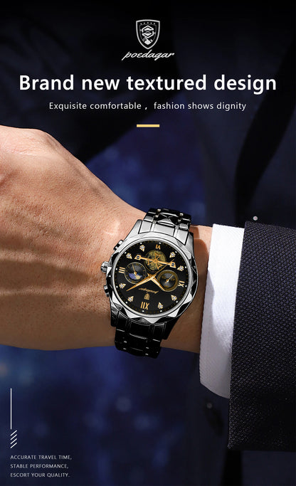 POEDAGAR Top High Quality Man Wristwatch Stainless Steel Chronograph Business Men Watch Waterproof Luminous Quartz Men's Watches