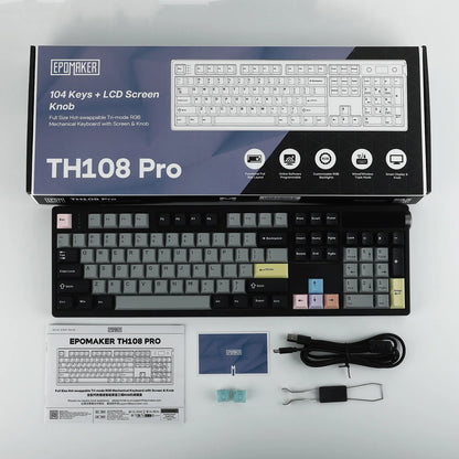 Teclado mecánico EPOMAKER TH108 PRO 100% de tamaño completo, hot-swap, con cable/BT/inalámbrico 2.4Ghz, pantalla y perilla, batería de 10000mAh