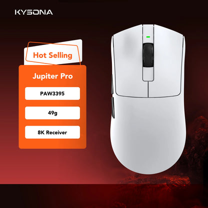 Mouse gaming KYSONA Jupiter Series cablato e wireless 8Khz con sensore PAW3950, Bluetooth, 46g, ricaricabile, driver web per PC e laptop