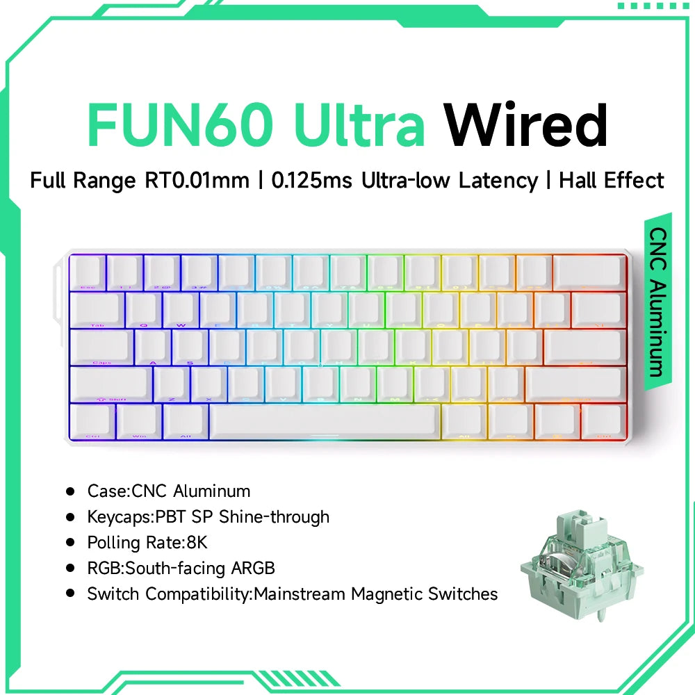 Teclado Gaming Mecânico Akko MonsGeek FUN60 Ultra com Interruptores Magnéticos, 60%, Rapid Trigger, 8K HE/TMR, Teclado Gamer Personalizado em Alumínio