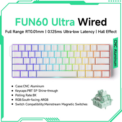 Teclado Gaming Mecânico Akko MonsGeek FUN60 Ultra com Interruptores Magnéticos, 60%, Rapid Trigger, 8K HE/TMR, Teclado Gamer Personalizado em Alumínio