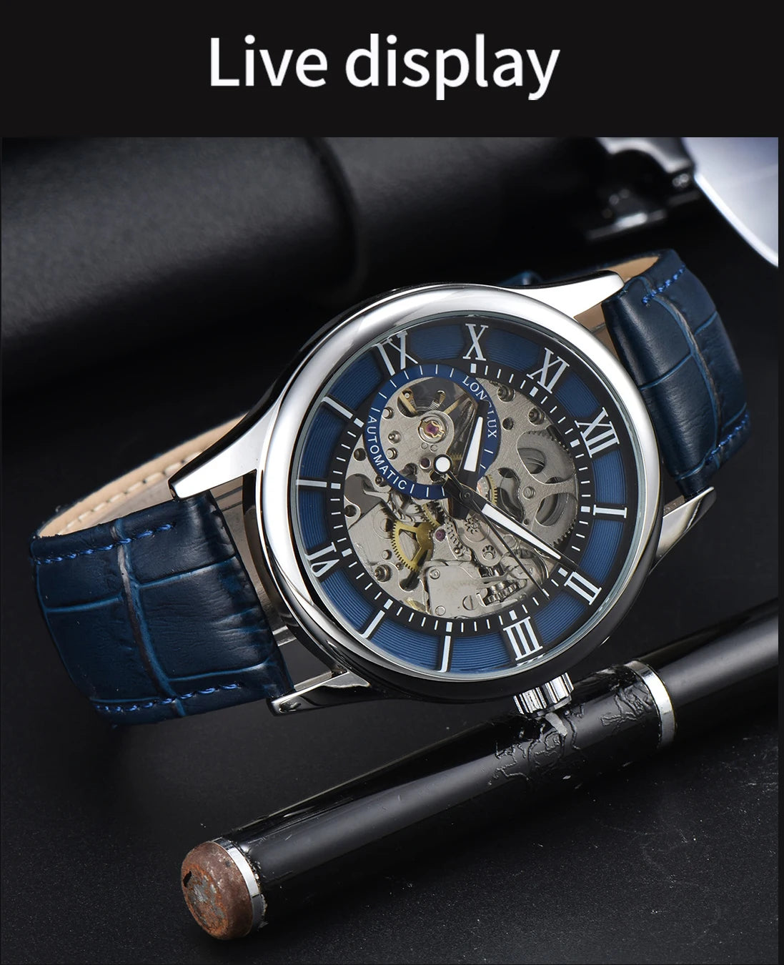 LONGLUX automatic watch rome wholesale mechanical wristwatches waterproof hollow leather mens watch men gift