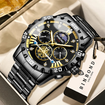 BINBOND quartz watches for men luxury accurate durable watch luminous waterproof chronograph men's watch business watch reloj