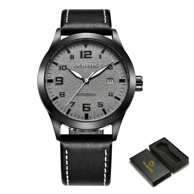 OCHSTIN Man Mechanical Pilot Wrist Watches Luxury Self Wind Leather Mechanic Male Clock Auto Date Relogio Masculino Gift for Men