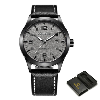 OCHSTIN Man Mechanical Pilot Wrist Watches Luxury Self Wind Leather Mechanic Male Clock Auto Date Relogio Masculino Gift for Men