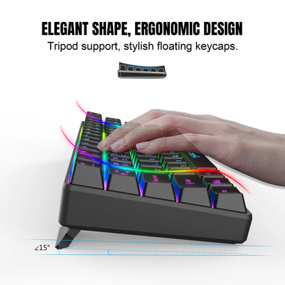 Teclado gaming coreano portátil HXSJ V200 de 68 teclas, 65%, com retroiluminação RGB, com fios, de membrana, para escritório, PC de secretária e computadores portáteis