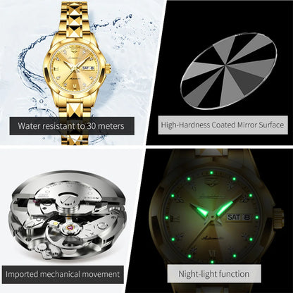 JSDUN 8995 Women Watch Mechanical Watch Waterproof Week Date Ladies Watch High Quality Luxury Original Tungsten Steel Clock