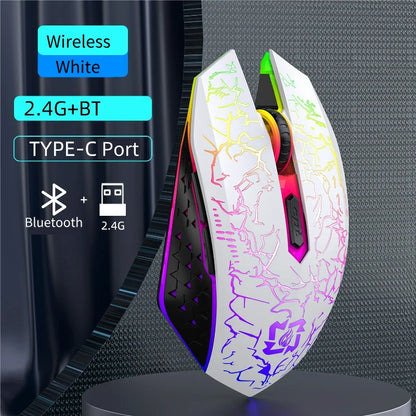 Mouse gaming RGB 2.4G wireless Bluetooth 1600DPI con 6 pulsanti silenziosi, mouse ergonomico dual-mode da ufficio per MacBook e PC