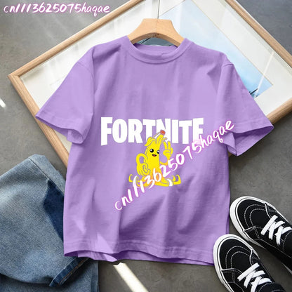 Camisetas Fortnite para niños con estampado de anime y personajes, tops de dibujos animados Fortress Night, ropa de verano para niñas, manga corta, camisetas tipo pulóver