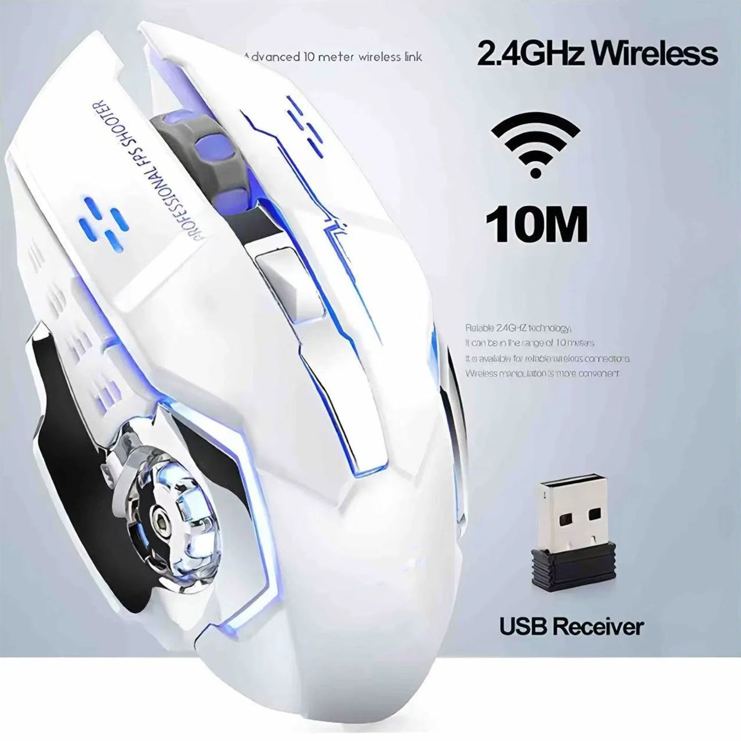 Bluetooth геймърска мишка за компютър, презареждаема безжична USB мишка с механичен дизайн, E-Sports подсветка, PC Gamer мишка за компютър
