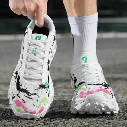 Men Sports Shoes Shock-absorbing Jogging Anti Slip Breathable Mesh Soft Soled Running Shoes Outdoor Fitness Lace Up Sports Shoes