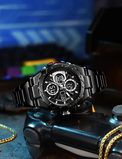 Orologio da uomo SMAEL 8160 – Modello sportivo militare, analogico e digitale, in acciaio inossidabile – Impermeabile, con display a LED, sveglia, cronografo e cronometro