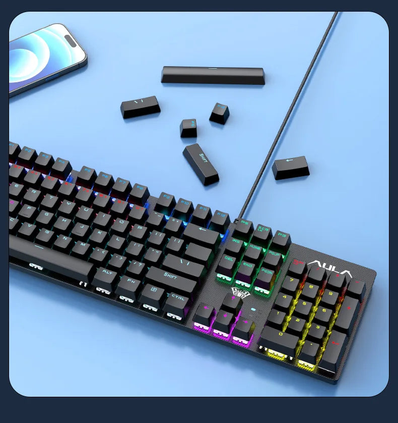 Wired Mechanical keyboard Gamer USB Keyboards gaming Backlit Musical 100% Computer 104 keys keyborad Ergonomic Pc key board