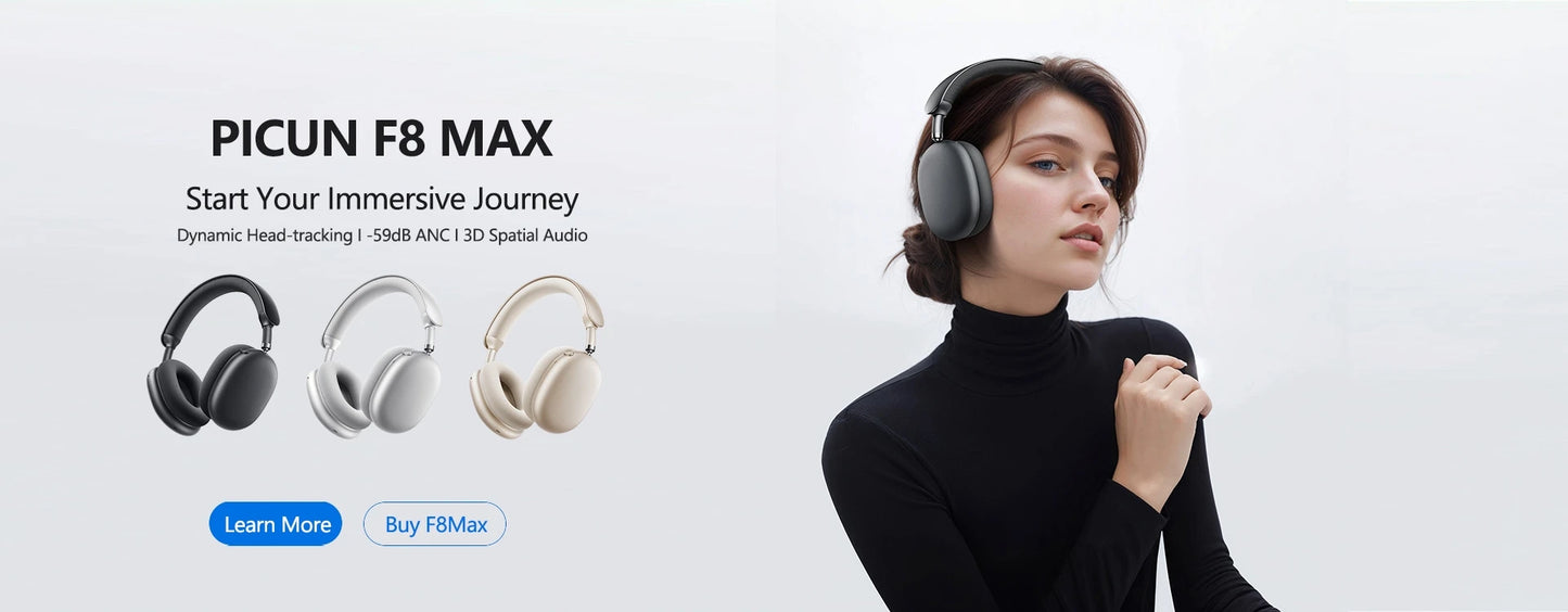 Cuffie wireless Picun F8MAX ANC, cancellazione attiva del rumore ibrida 59dB, audio spaziale, auricolari Bluetooth 6.0, headset over-ear 180H