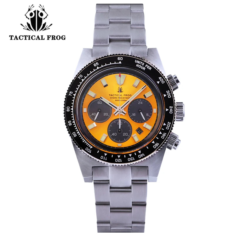 Tactical Frog V2 Solar Chronograph Men's Watch Sapphire Crystal Mirror Ceramic Bezel VS75A Eco-Drive Quartz 20Bar Waterproof Watch