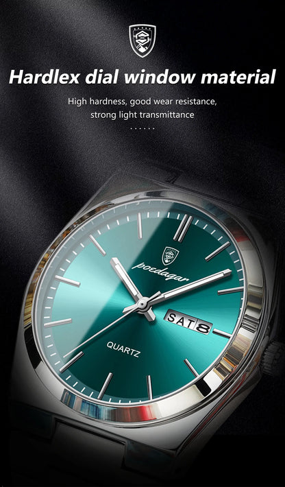 POEDAGAR Luxury Men's Watches Waterproof Luminous Date Week Men Watch Stainless Steel Casual Fashion Quartz Man Wristwatch Reloj
