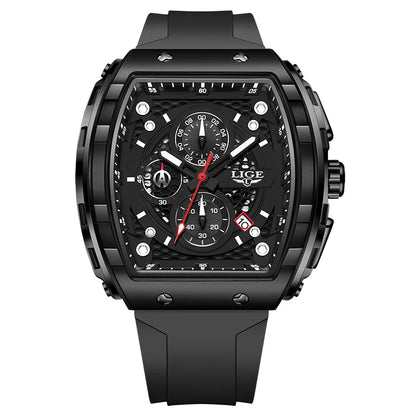 Reloj LIGE para hombre, de moda y lujo, resistente al agua, correa de silicona, cuarzo, luminoso, deportivo, fecha automática, cronógrafo, diseño sencillo