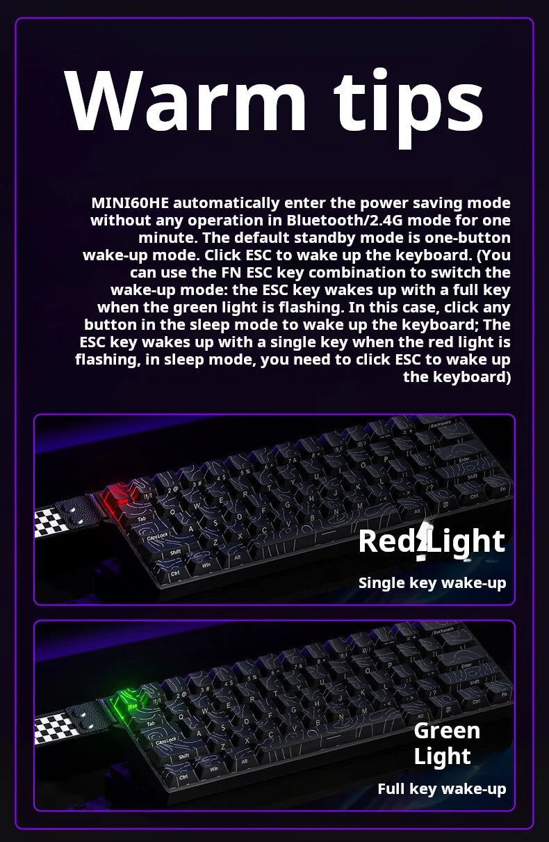 AULA MINI60 HE Tri-Mode Wireless Mechanical Keyboard Magnetic Switch 8000Hz Polling Rate RGB Backlit FPS Esports Gamer Keyboard