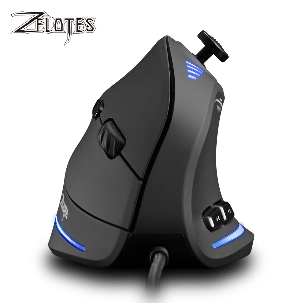 Mouse da gaming cablato Zelotes C-18, 11 pulsanti programmabili, motore laser 10000DPI, fascia luminosa RGB, 128KB, mouse verticale per laptop e PC