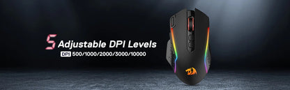Mouse gaming wireless Redragon M810 Pro, mouse gamer cablato 10000 DPI con tasto Rapid Fire, 8 pulsanti macro, mouse nero/bianco