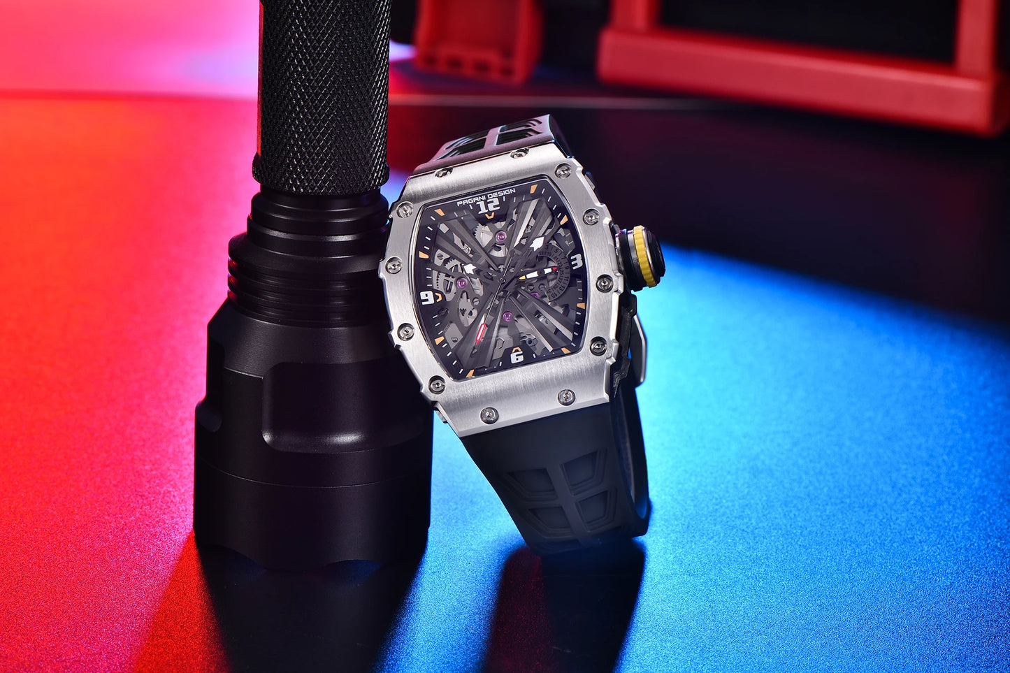 Orologio da uomo PAGANI DESIGN 2026 New al quarzo, movimento VH65, quadrante scheletrato, impermeabile 100M, sportivo rettangolare, vetro zaffiro
