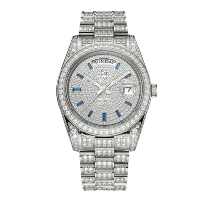 【START】Men's Watch Swiss Automatic Mechanical Movement Diamond Watch Waterproof Date Week Function Golden Watch