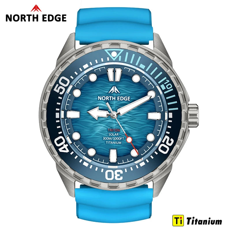 Montre de Plongée Solaire en Titane et Acier Inoxydable Montres à Quartz de Luxe pour Hommes Étanche 300M Autonomie 180+ Jours