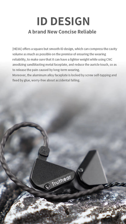 Auricolari cablati ibridi Truthear HEXA 1DD+3BA – Monitor in-ear IEM ad alta fedeltà con cavo placcato argento 0.78 2Pin