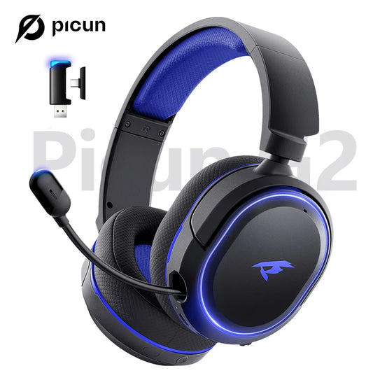 Picun G2 Wireless Gaming Headset Bluetooth 5.3 2.4G Headphones 7.1 Surround 5ms Low Latency ENC Mic for PC PS4 PS5 Phone Switch