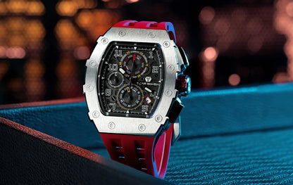 Reloj TSAR BOMBA para hombre, marca de lujo, diseño tonneau, impermeable, de acero inoxidable, reloj de pulsera de moda rectangular para hombre