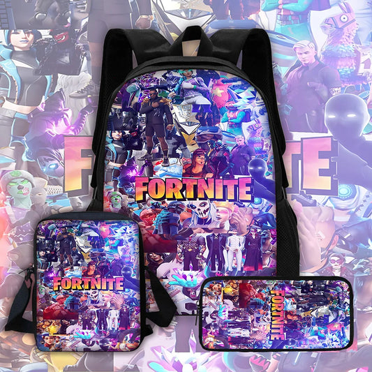 Mochila escolar infantil con bolso de hombro y estuches para lápices, bolsas escolares con diseño de juego popular F-FortniteS para niños y niñas, el mejor regalo