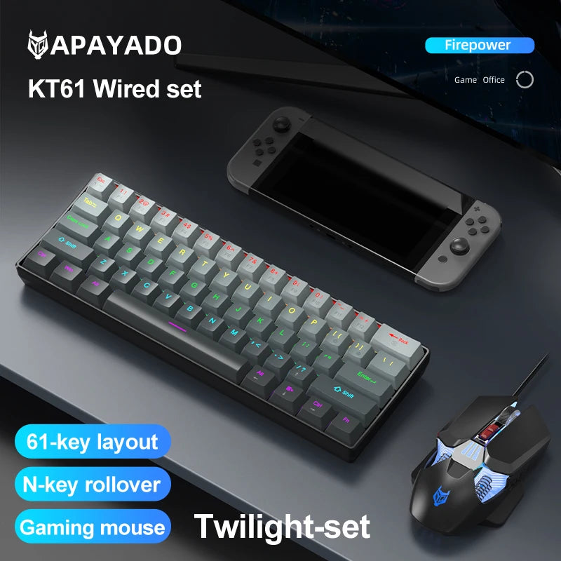Tastiera meccanica mini APAYADO K61, cablata, 61 tasti, RGB Phantom, nera/bianca, switch meccanici rossi/blu per gaming, portatile 60%