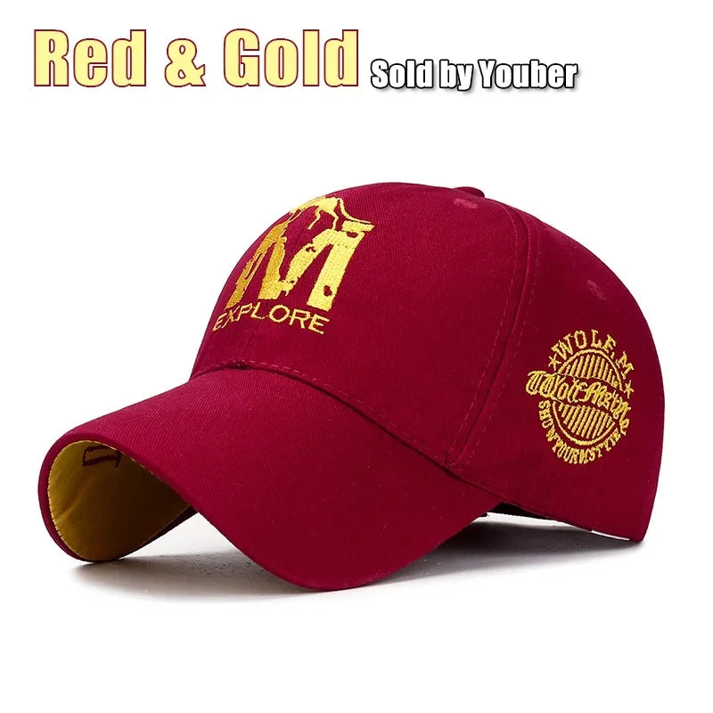 M letter Wolf Totem Embroidery Cotton Adjustable Hard Top Baseball Cap Sun Hat Trucker Caps Dad Hats