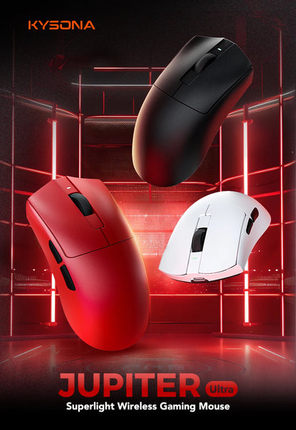 Mouse gaming KYSONA Jupiter Series cablato e wireless 8Khz con sensore PAW3950, Bluetooth, 46g, ricaricabile, driver web per PC e laptop