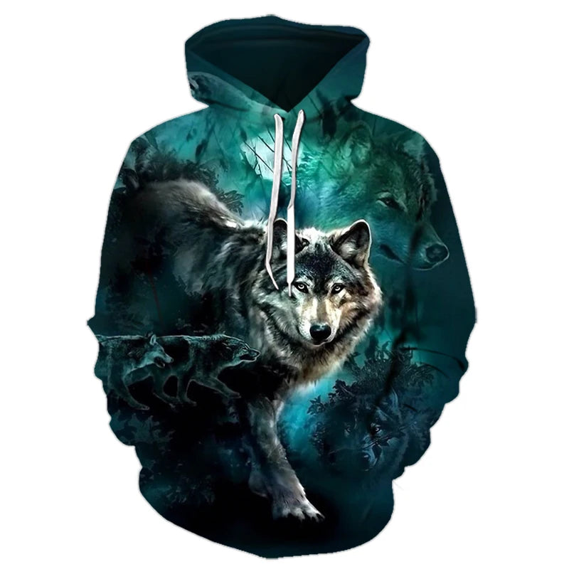 Felpe con cappuccio oversize 3D Animal Wolf da uomo e donna, moda casual, pullover hip hop Harajuku streetwear